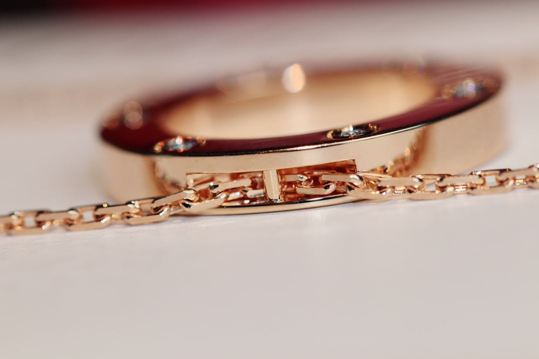 [Kincade Jewelrys]LOVE NECKLACE 16MM 6 DIAMONDS PINK GOLD