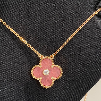 [Kincade Jewelrys]CLOVER 15MM DIAMOND RHODONITE NECKLACE