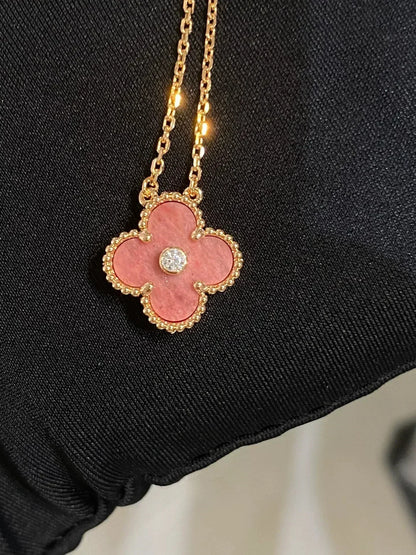 [Kincade Jewelrys]CLOVER 15MM DIAMOND RHODONITE NECKLACE