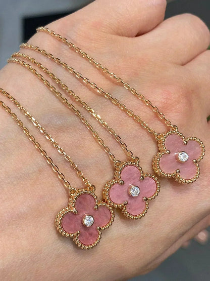 [Kincade Jewelrys]CLOVER 15MM DIAMOND RHODONITE NECKLACE