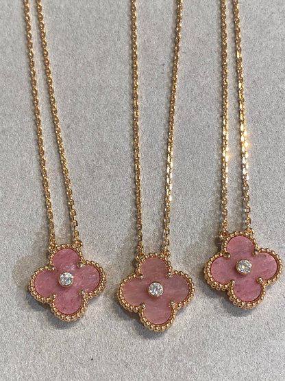 [Kincade Jewelrys]CLOVER 15MM DIAMOND RHODONITE NECKLACE