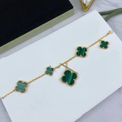 [Kincade Jewelrys]MAGIC CLOVER MALACHITE GOLD BRACELET 5 MOTIFS