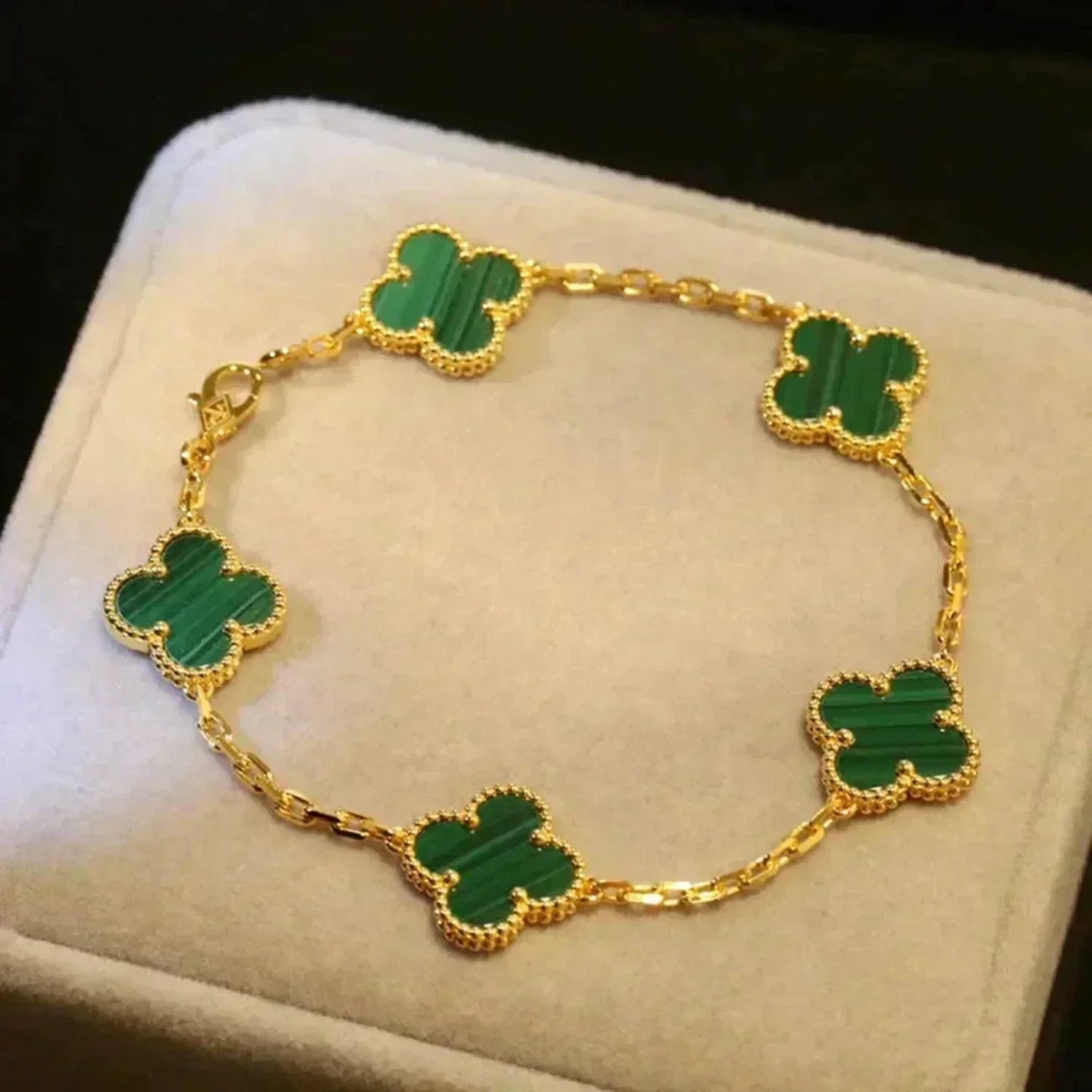 [Kincade Jewelrys]CLOVER 5 MOTIFS MALACHITE BRACELET