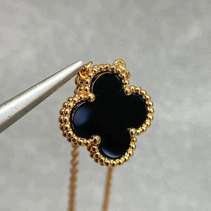 [Kincade Jewelrys]CLOVER 15MM BLACK ONYX SINGLE FLOWER NECKLACE