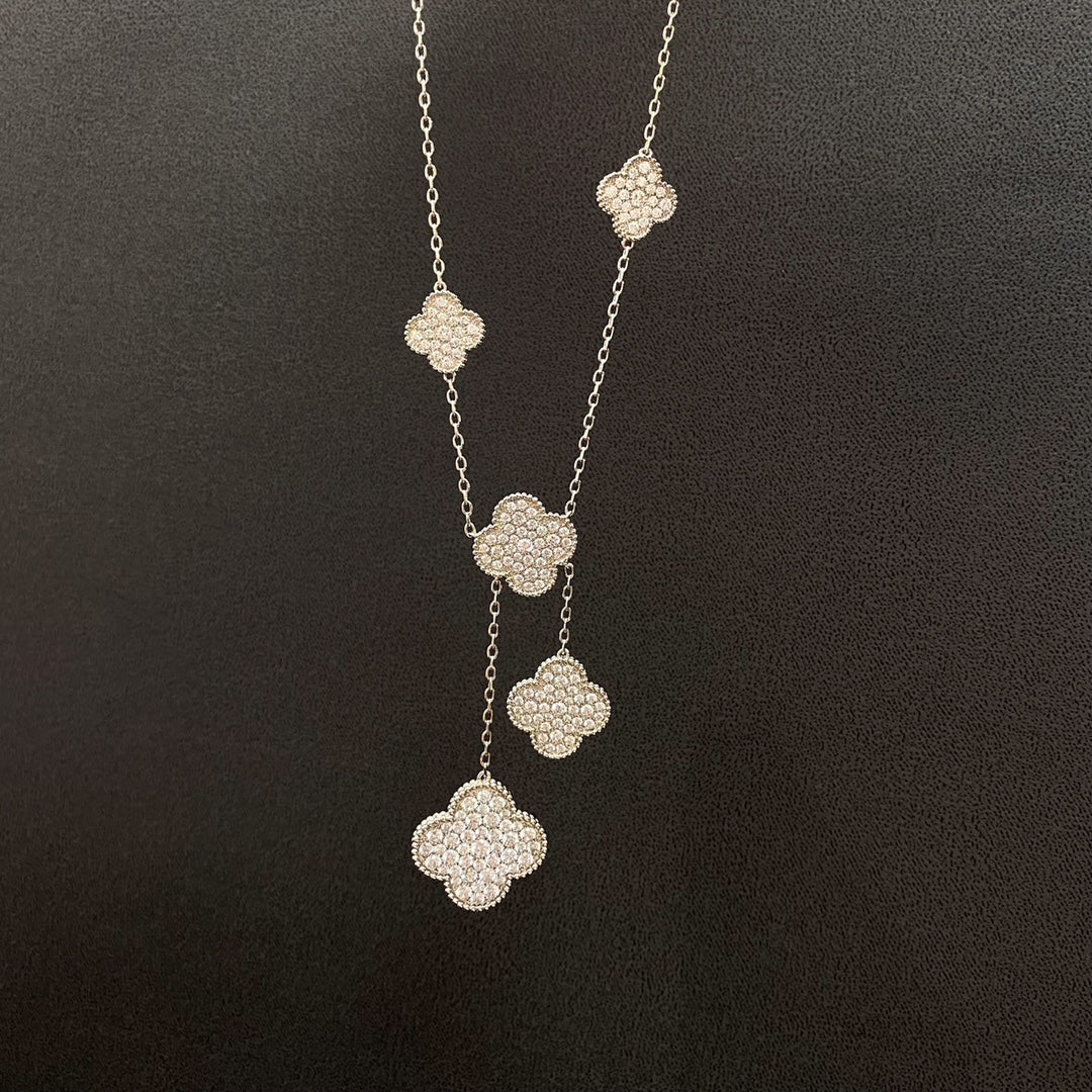 [Kincade Jewelrys]CLOVER 5 MOTIFS SILVER DIAMONDS NECKLACE