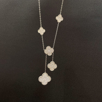 [Kincade Jewelrys]CLOVER 5 MOTIFS SILVER DIAMONDS NECKLACE