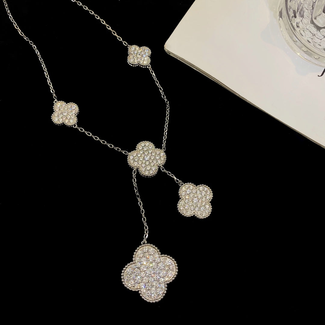 [Kincade Jewelrys]CLOVER 5 MOTIFS SILVER DIAMONDS NECKLACE