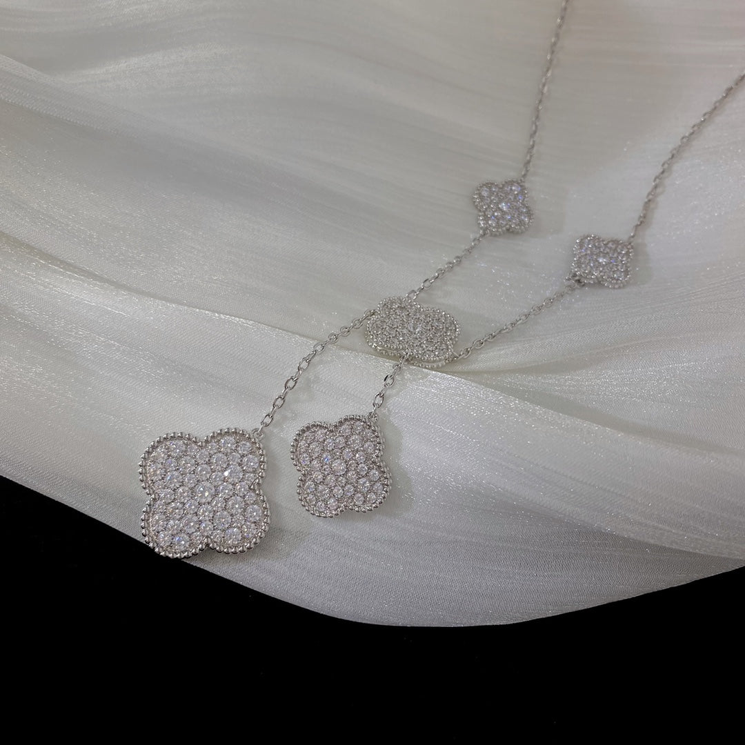 [Kincade Jewelrys]CLOVER 5 MOTIFS SILVER DIAMONDS NECKLACE