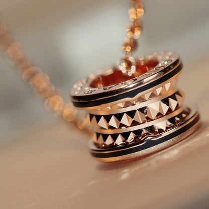 [Kincade Jewelrys]ZERO 1 ROCK PEDANT PINK GOLD BLACK NECKLACE