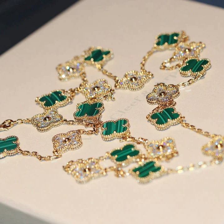 [Kincade Jewelrys]CLOVER 20 MOTIFS MALACHITE DIAMOND NECKLACE