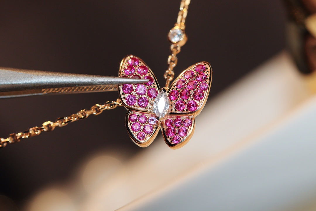 [Kincade Jewelrys]BUTTERFLY RED DIAMOND ROSE GOLD NECKLACE