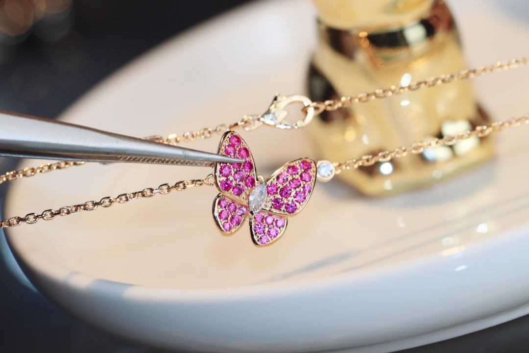 [Kincade Jewelrys]BUTTERFLY RED DIAMOND ROSE GOLD NECKLACE