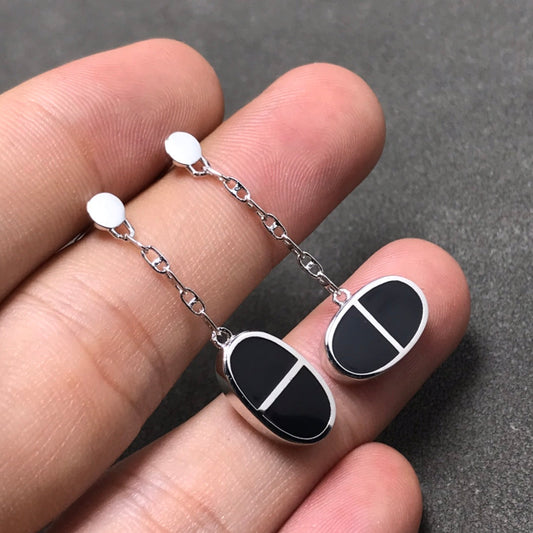 [Kincade Jewelrys]CHAINE VERSO BLACK CERAMIC SILVER EARRINGS