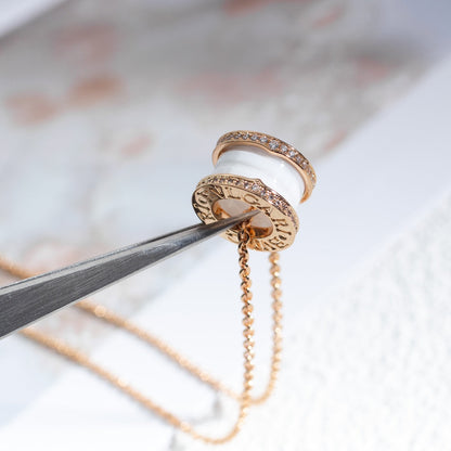 [Kincade Jewelrys]ZERO 1 WHITE CERAMIC PINK GOLD DIAMOND NECKLACE