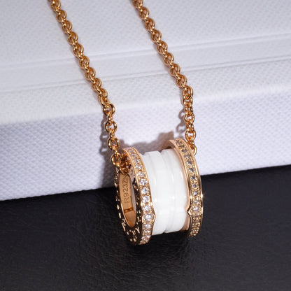 [Kincade Jewelrys]ZERO 1 WHITE CERAMIC PINK GOLD DIAMOND NECKLACE