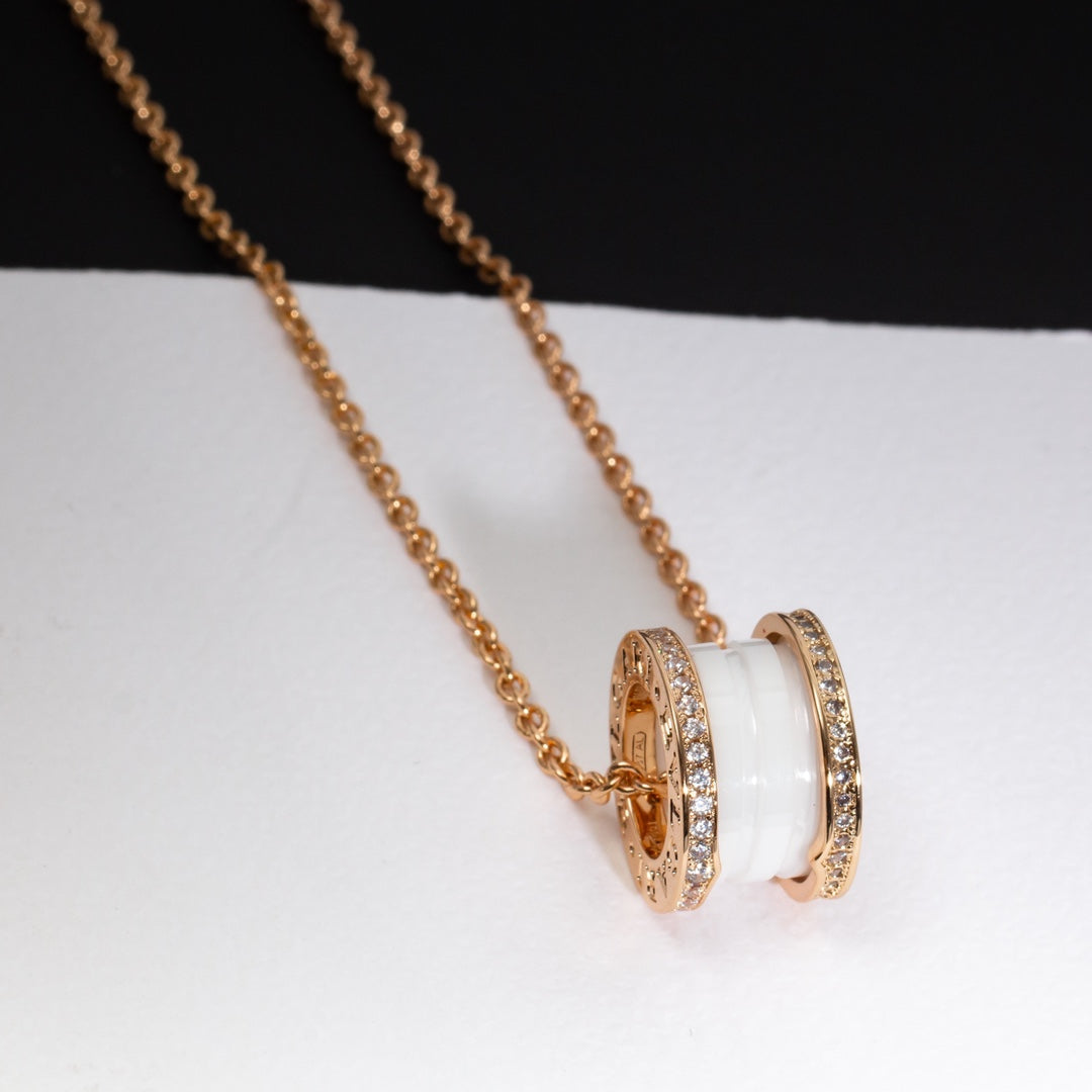 [Kincade Jewelrys]ZERO 1 WHITE CERAMIC PINK GOLD DIAMOND NECKLACE
