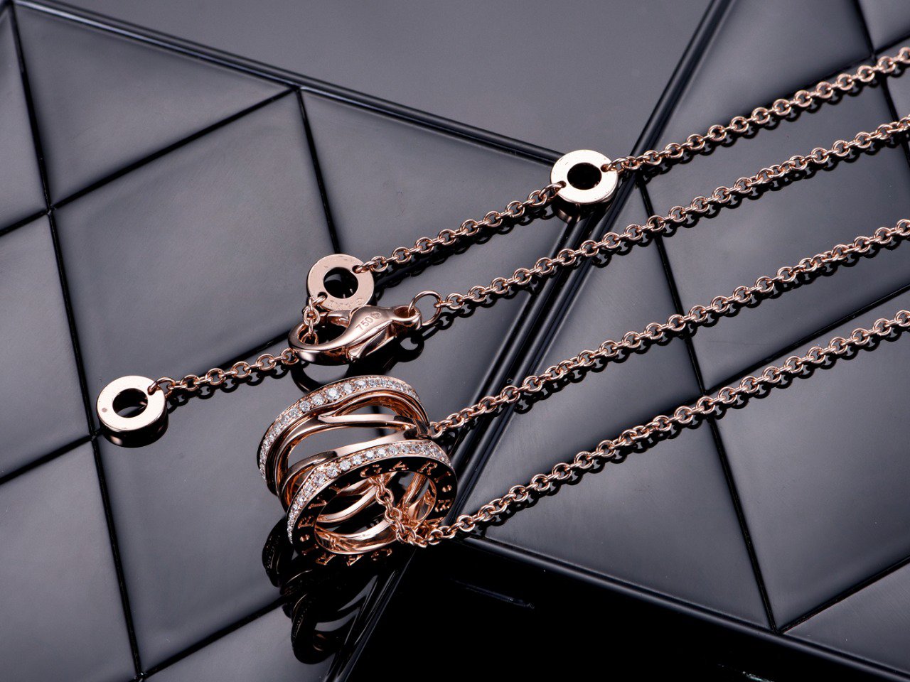 [Kincade Jewelrys]ZERO 1 PINK GOLD DIAMOND OPEN NECKLACE