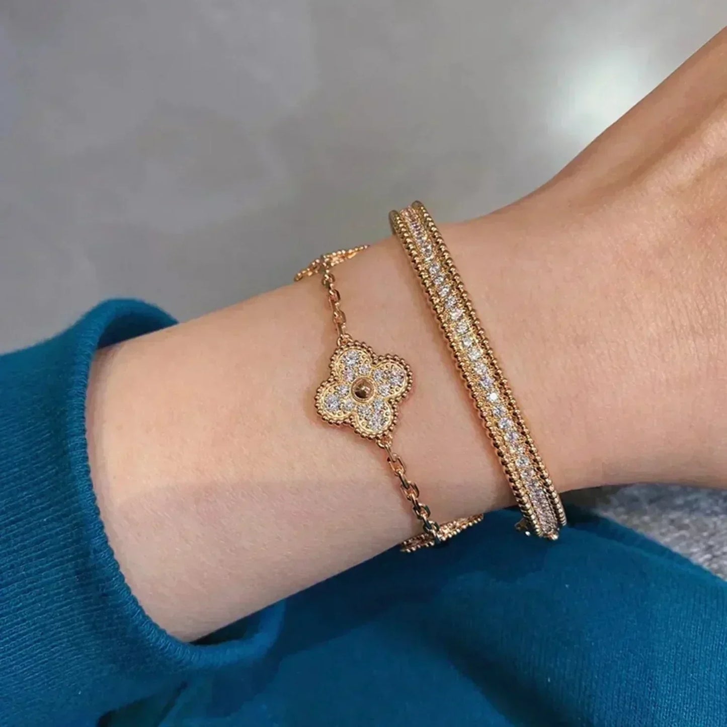 [Kincade Jewelrys]CLOVER 5 MOTIFS  FULL DIAMOND BRACELET