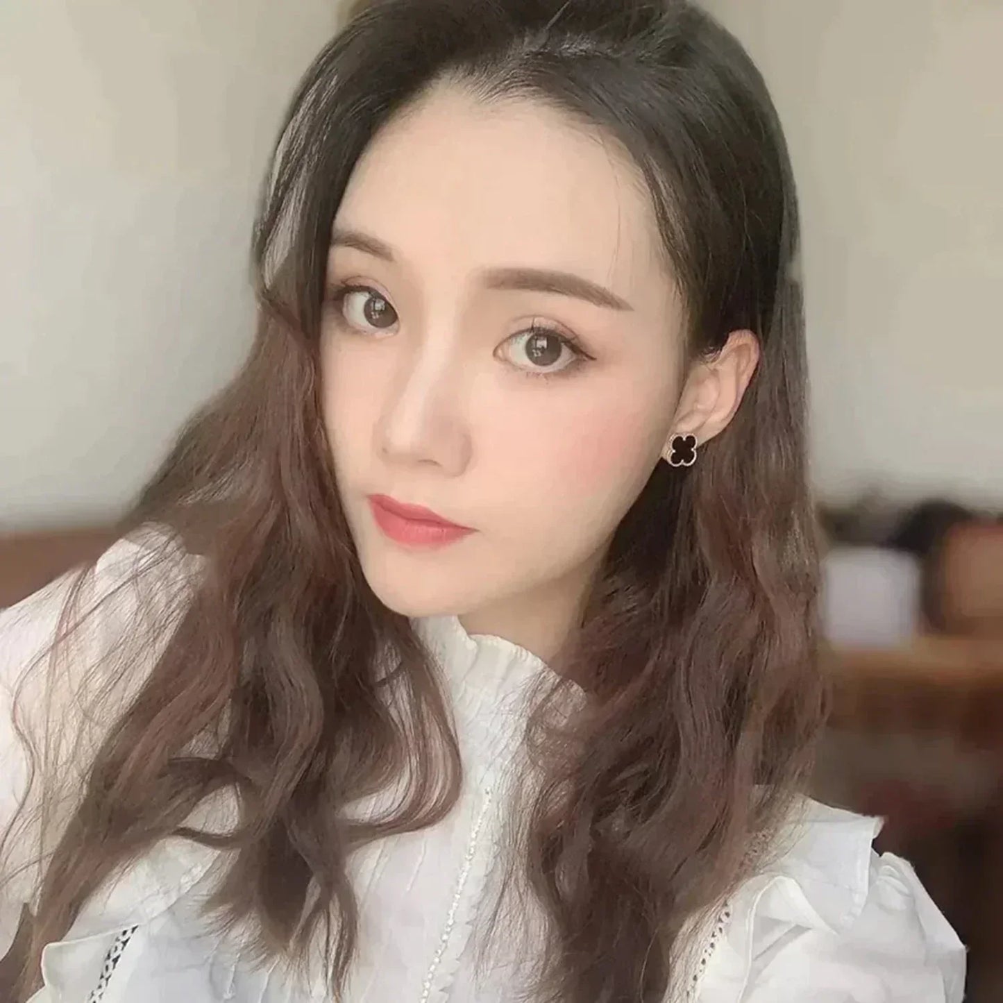 [Kincade Jewelrys]CLOVER MEDIUM 1 MOTIFS  ONYX STUD EARRINGS