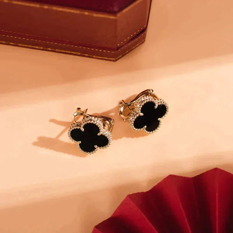 [Kincade Jewelrys]CLOVER MEDIUM 1 MOTIFS  ONYX STUD EARRINGS