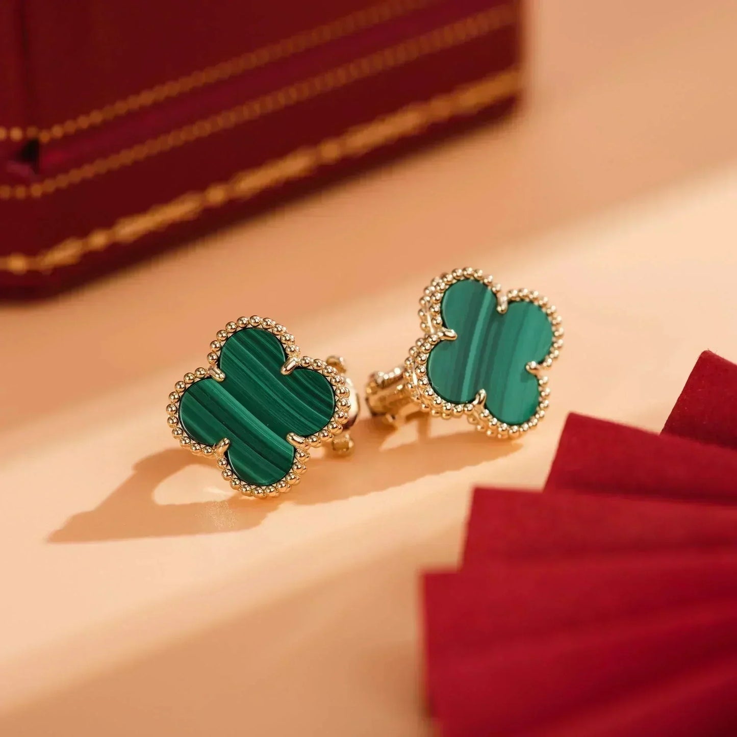 [Kincade Jewelrys]CLOVER MEDIUM 1 MOTIFS MALACHITE  EARRINGS
