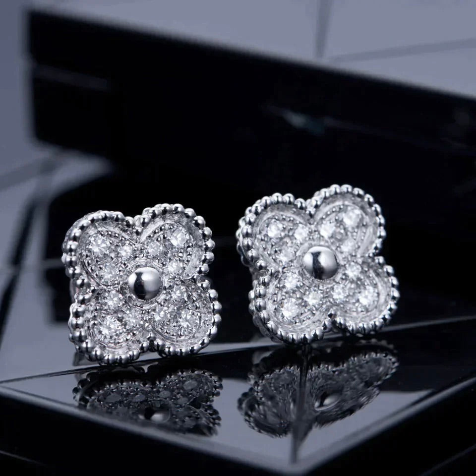[Kincade Jewelrys]CLOVER 1 MOTIFS DIAMOND STUD EARRINGS SILVER