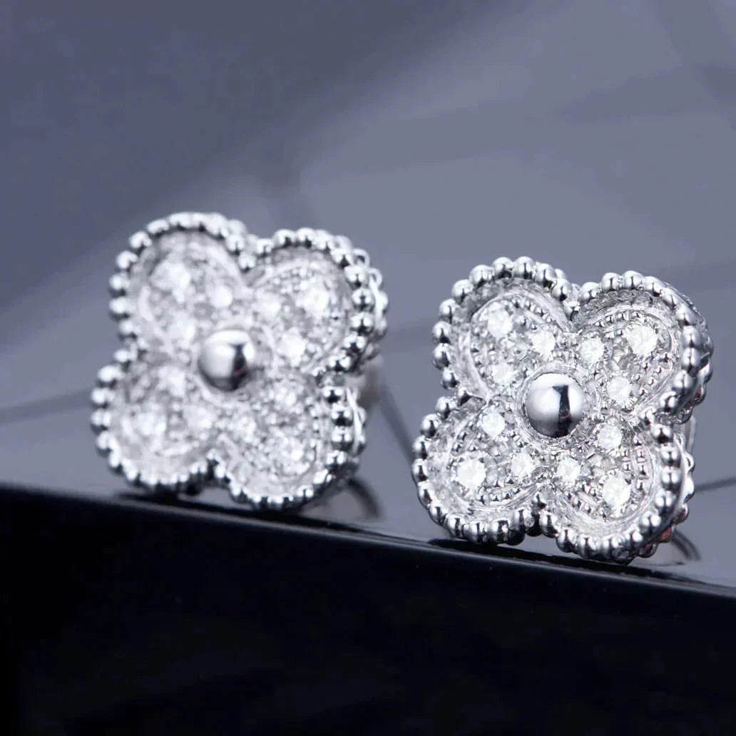 [Kincade Jewelrys]CLOVER 1 MOTIFS DIAMOND STUD EARRINGS SILVER