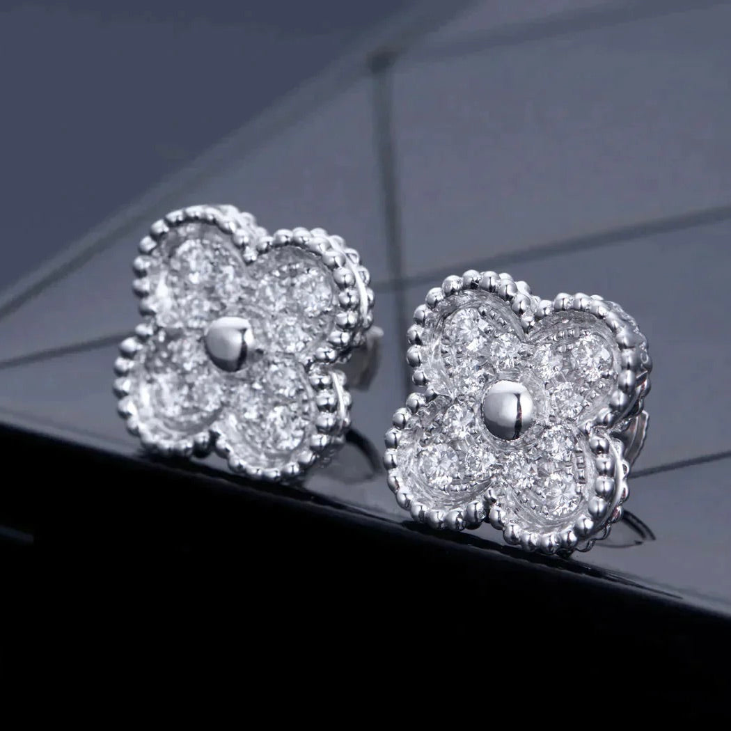 [Kincade Jewelrys]CLOVER 1 MOTIFS DIAMOND STUD EARRINGS SILVER