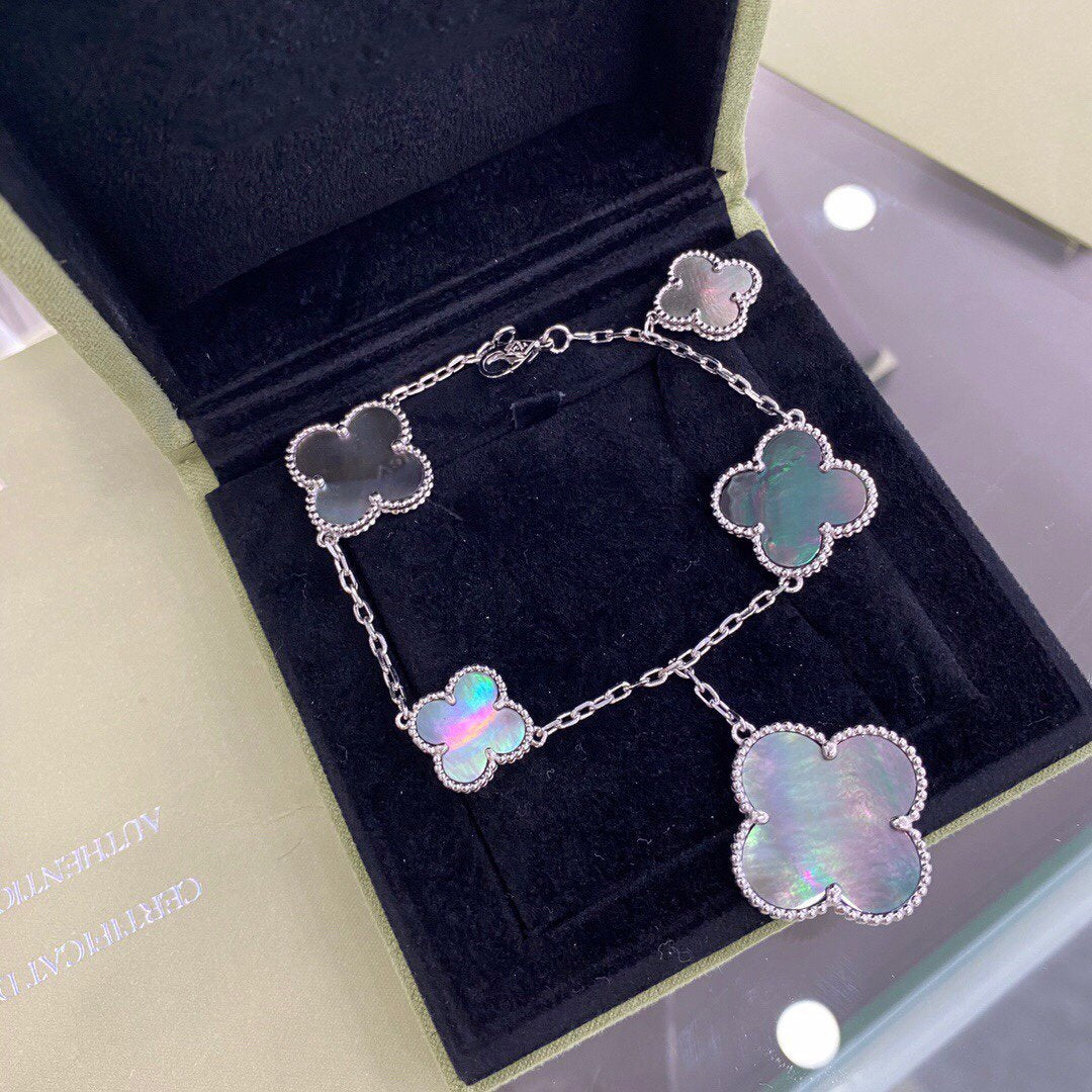 [Kincade Jewelrys]CLOVER 5 MOTIFS SIVLER DARK MOP BRACELET