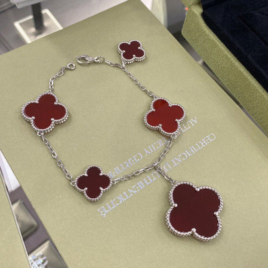 [Kincade Jewelrys]CLOVER 5 MOTIFS SIVLER CARNELIAN BRACELET