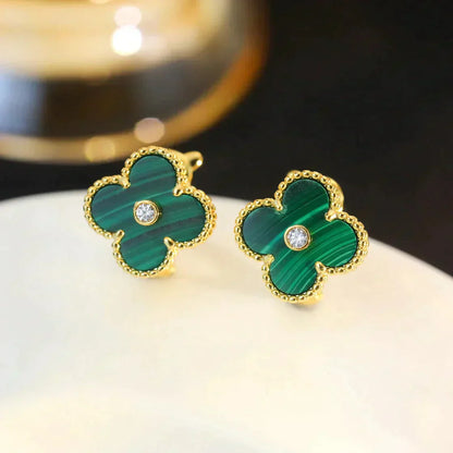 [Kincade Jewelrys]CLOVER MEDIUM 1 MOTIFS MALACHITE DIAMOND EARRINGS