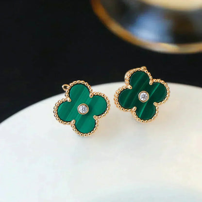 [Kincade Jewelrys]CLOVER MEDIUM 1 MOTIFS MALACHITE DIAMOND EARRINGS