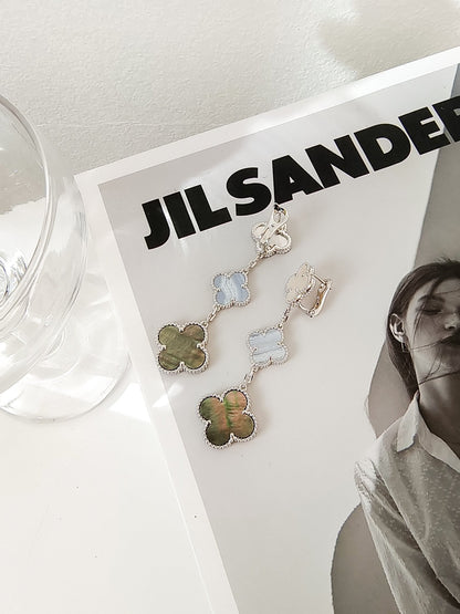 [Kincade Jewelrys]CLOVER 3 MOTIFS CHALCEDONY DARK MOP SILVER EARRINGS