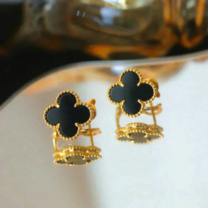 [Kincade Jewelrys]CLOVER MEDIUM 1 MOTIFS  ONYX STUD EARRINGS