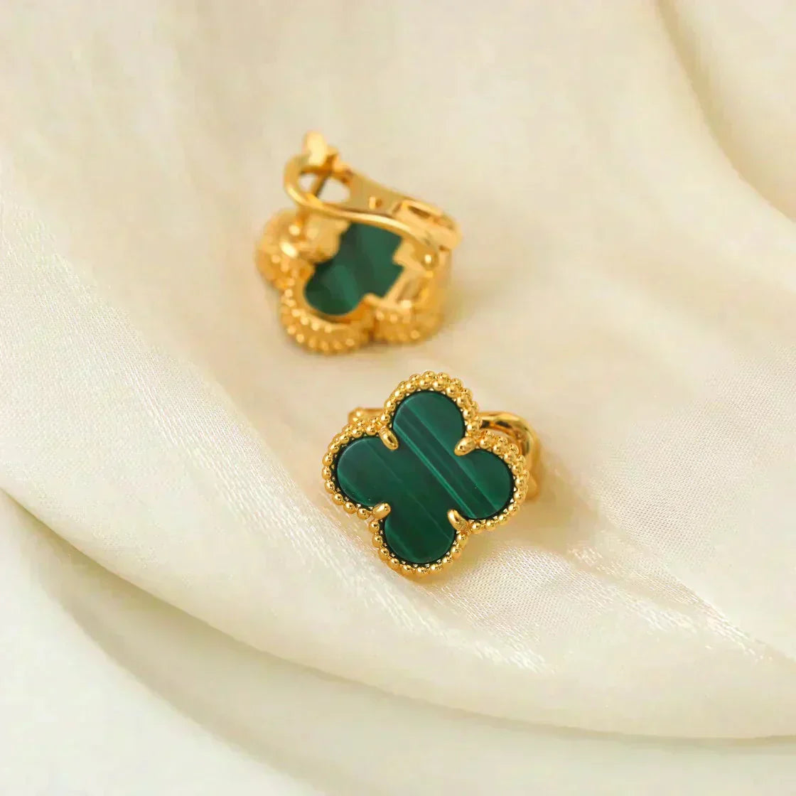 [Kincade Jewelrys]CLOVER MEDIUM 1 MOTIFS MALACHITE  EARRINGS