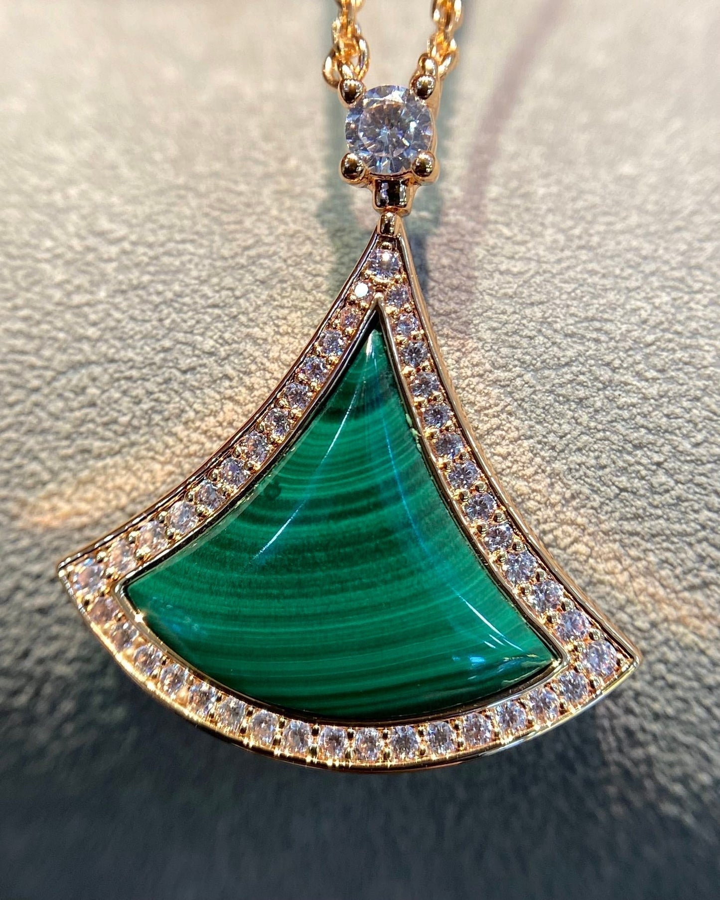 [Kincade Jewelrys]DREAM MALACHITE DIAMOND PAVED PINK GOLD NECKLACE