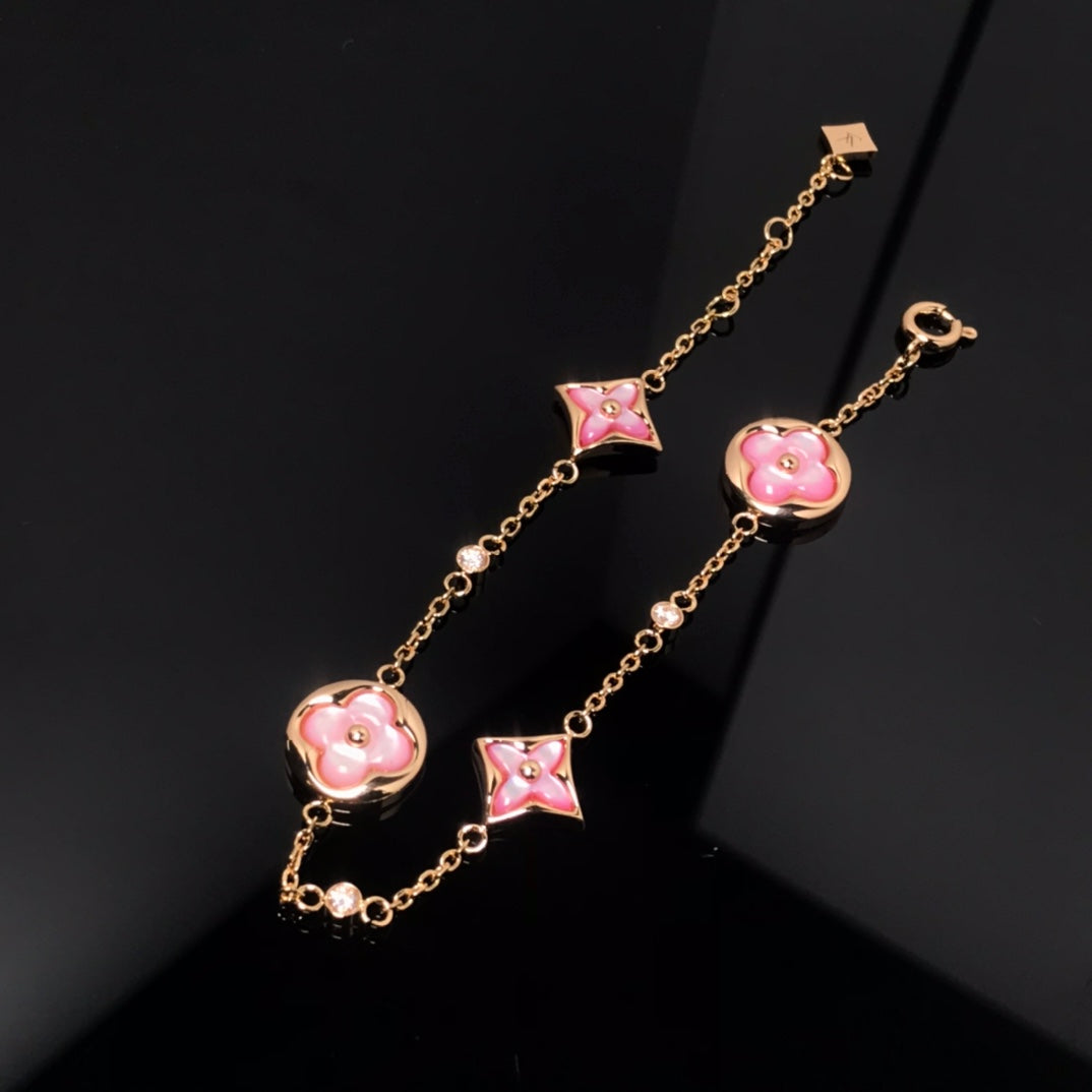 [Kincade Jewelrys]STAR AND SUN 4 MOTIF PINK MOP PINK GOLD BRACELET