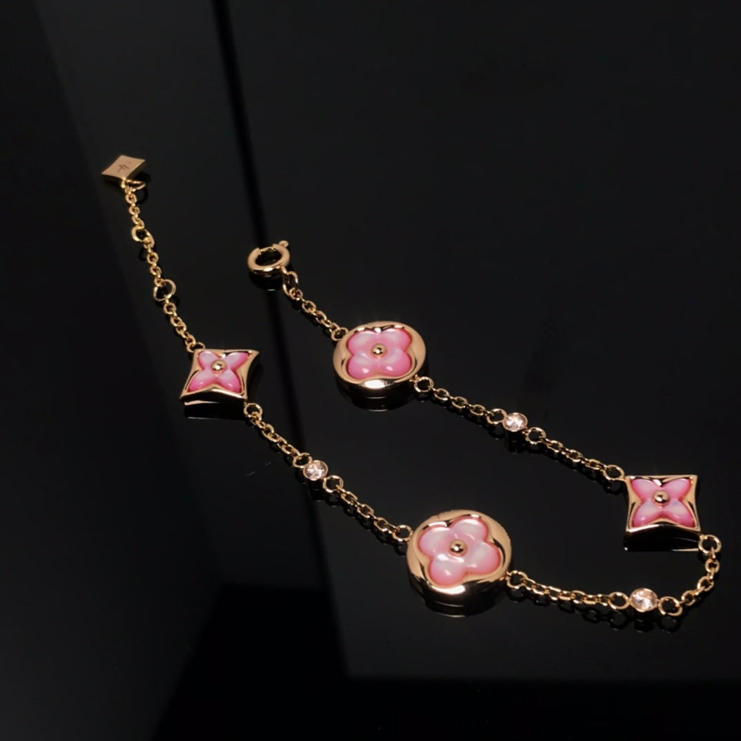 [Kincade Jewelrys]STAR AND SUN 4 MOTIF PINK MOP PINK GOLD BRACELET