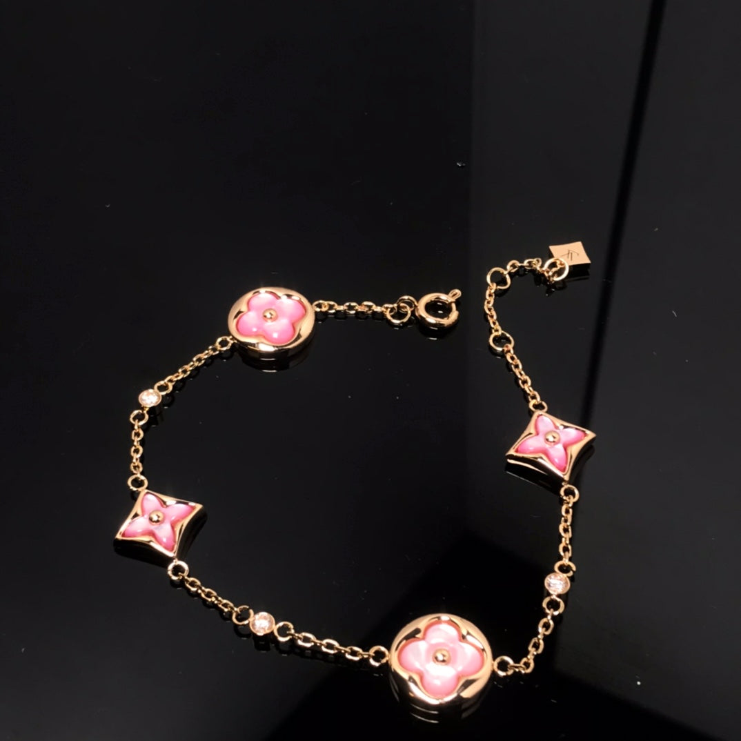 [Kincade Jewelrys]STAR AND SUN 4 MOTIF PINK MOP PINK GOLD BRACELET