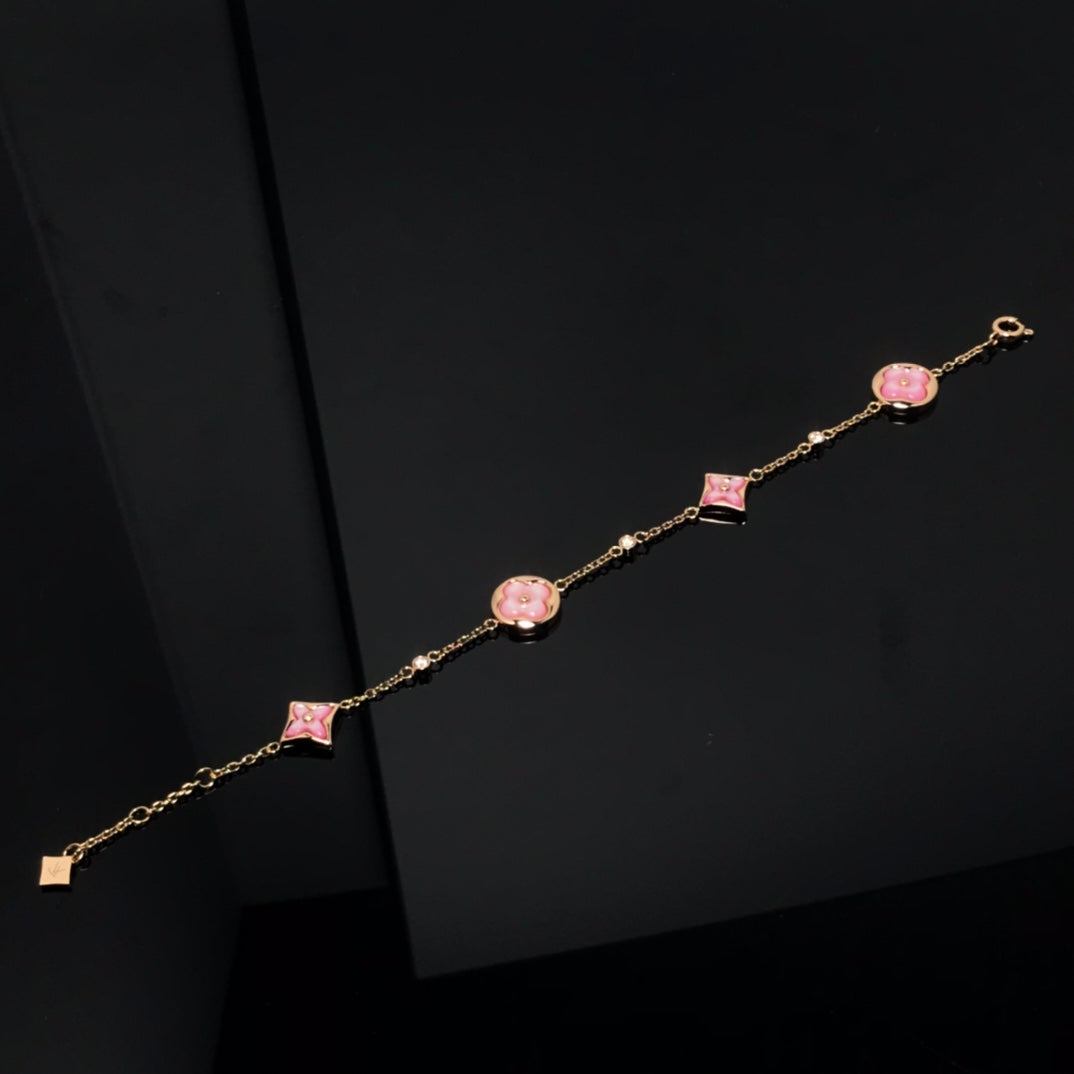[Kincade Jewelrys]STAR AND SUN 4 MOTIF PINK MOP PINK GOLD BRACELET