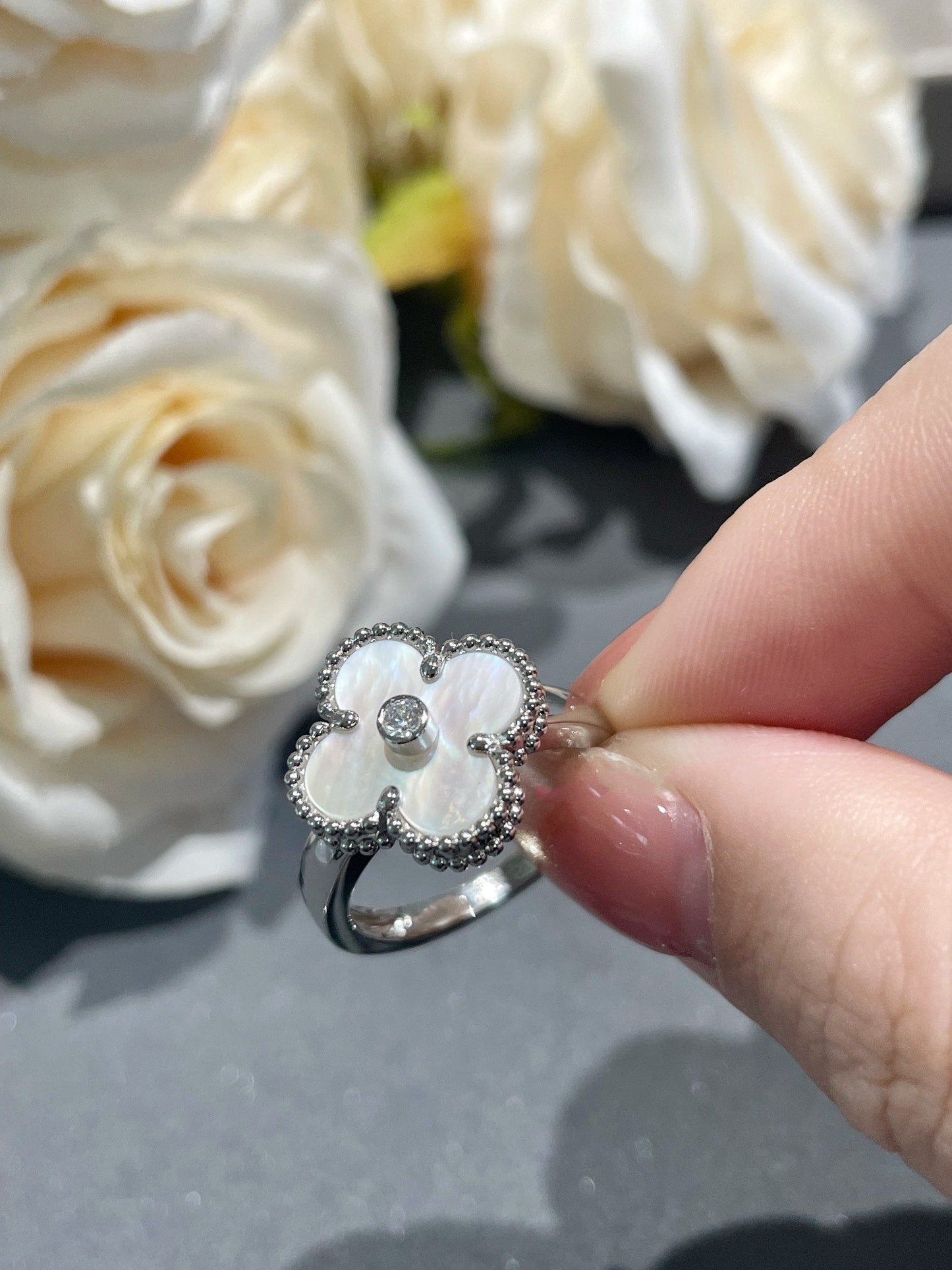 [Kincade Jewelrys]CLOVER SILVER MOP DIAMOND RING