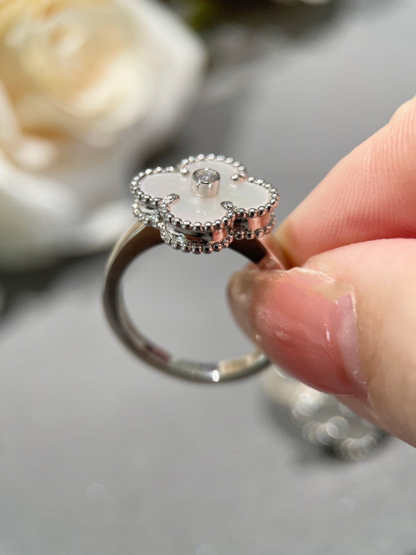 [Kincade Jewelrys]CLOVER SILVER MOP DIAMOND RING