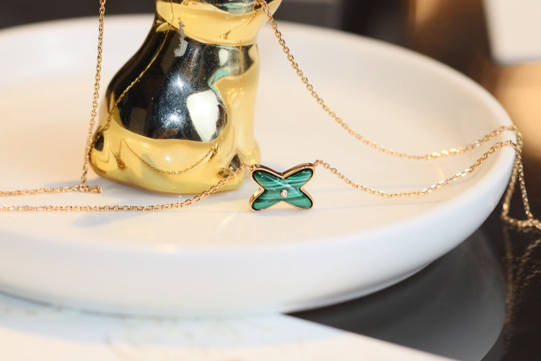 [Kincade Jewelrys]JEUX MALACHITE 1 DIAMOND PINK GOLD NECKLACE