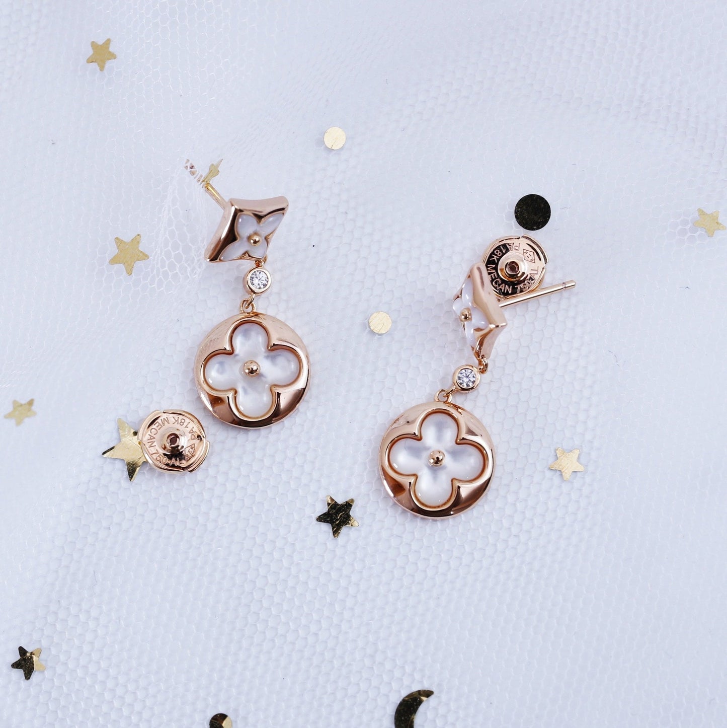 [Kincade Jewelrys]STAR AND SUN PINK GOLD MOP DROP EARRINGS