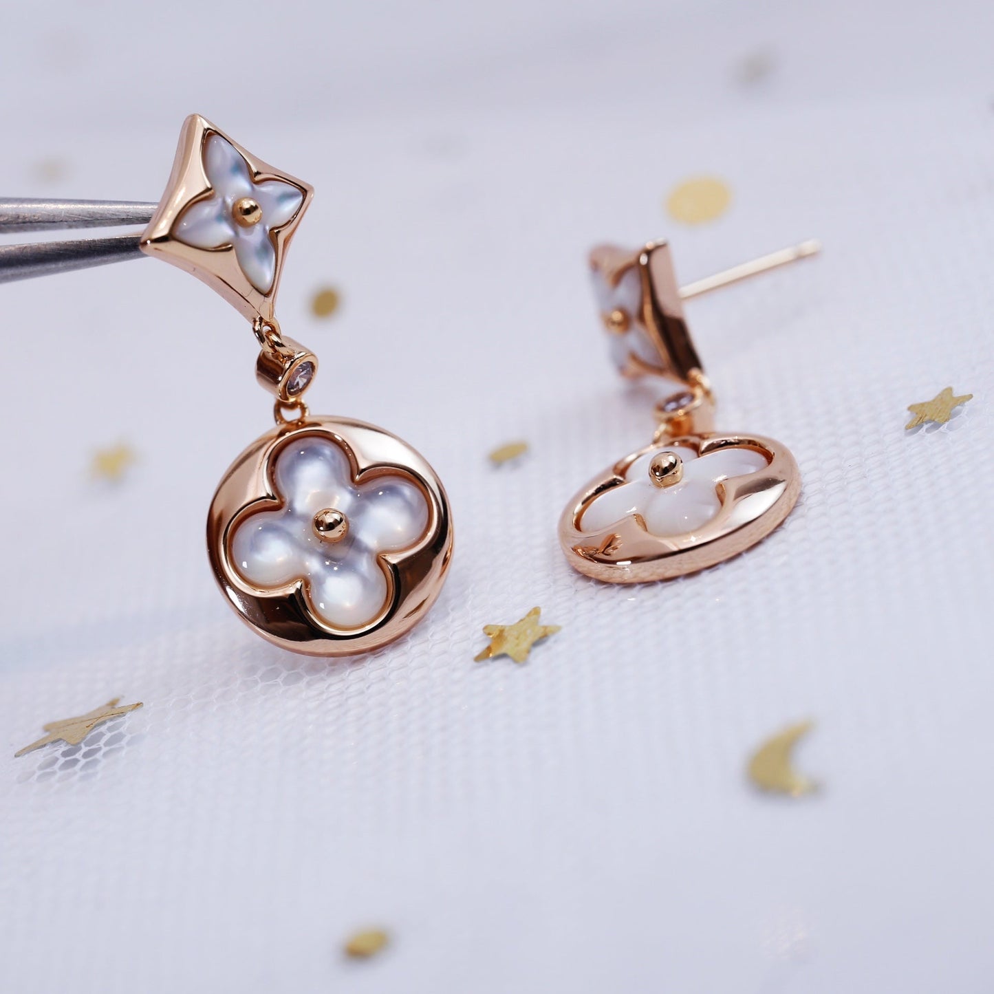 [Kincade Jewelrys]STAR AND SUN PINK GOLD MOP DROP EARRINGS