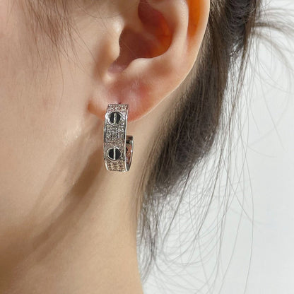 [Kincade Jewelrys]LOVE CERAMIC DIAMOND PAVED SILVER EARRINGS