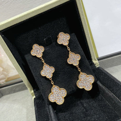 [Kincade Jewelrys]CLOVER 3 MOTIFS DIAMOND PAVED ROSE GOLD EARRINGS