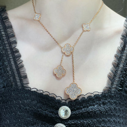 [Kincade Jewelrys]CLOVER 6 MOTIF DIAMOND PAVED NECKLACE