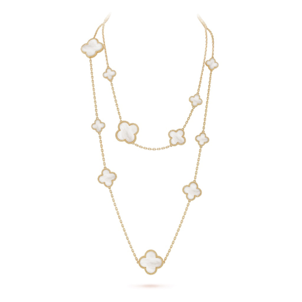 [Kincade Jewelrys]CLOVER 16 MOTIF WHITE MOP GOLD NECKLACE