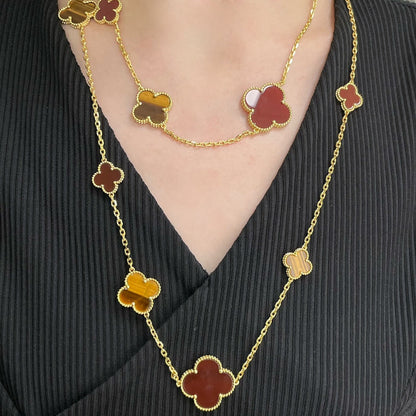 [Kincade Jewelrys]CLOVER 16 MOTIF CARNELIAN TIGER EYE ROSE GOLD NECKLACE